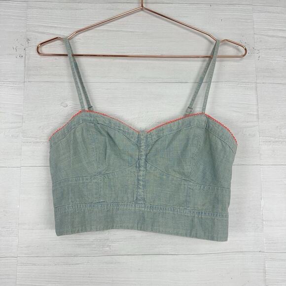 NWT American Eagle Cropped Tank Top Size M Blue Denim Chambray Smocked Y2K Twee - Picture 12 of 13